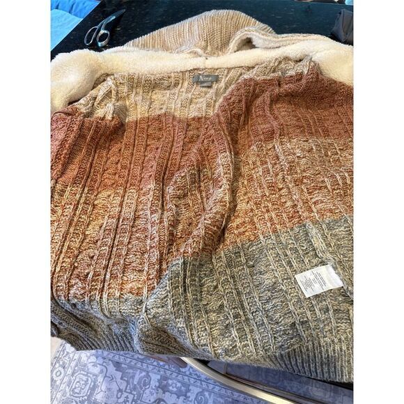 Natural Reflections Women's Hooded Sherpa Cardigan Multicolor Striped M - Picture 7 of 7